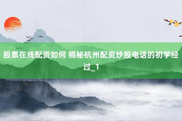 股票在线配资如何 揭秘杭州配资炒股电话的初学经过_1