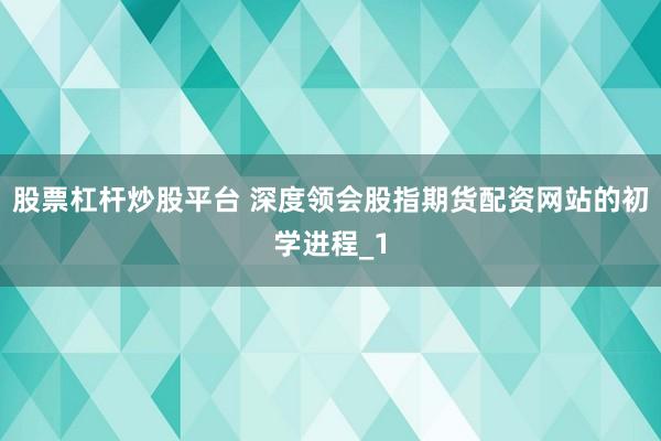 股票杠杆炒股平台 深度领会股指期货配资网站的初学进程_1