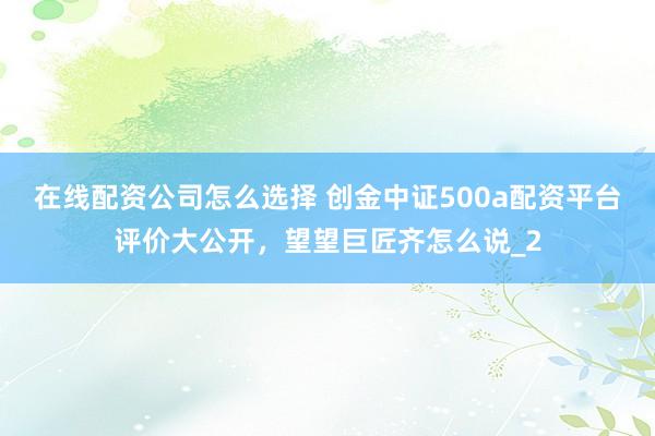 在线配资公司怎么选择 创金中证500a配资平台评价大公开，望望巨匠齐怎么说_2