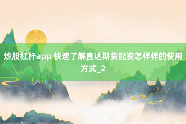 炒股杠杆app 快速了解直达期货配资怎样样的使用方式_2