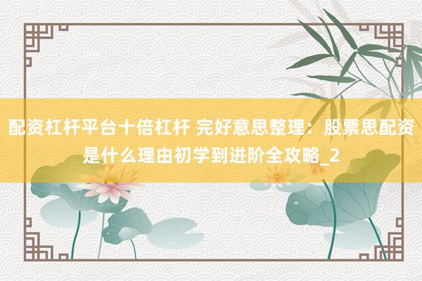配资杠杆平台十倍杠杆 完好意思整理：股票思配资是什么理由初学到进阶全攻略_2