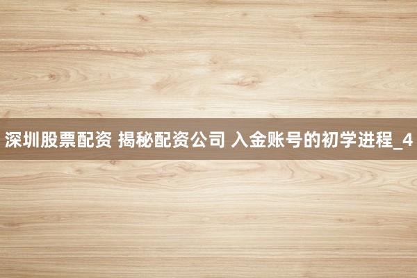 深圳股票配资 揭秘配资公司 入金账号的初学进程_4