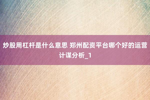 炒股用杠杆是什么意思 郑州配资平台哪个好的运营计谋分析_1