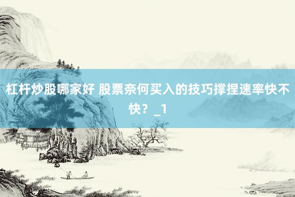 杠杆炒股哪家好 股票奈何买入的技巧撑捏速率快不快？_1