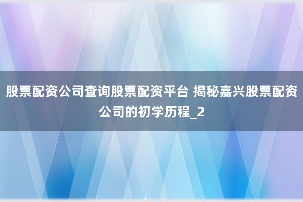 股票配资公司查询股票配资平台 揭秘嘉兴股票配资公司的初学历程_2