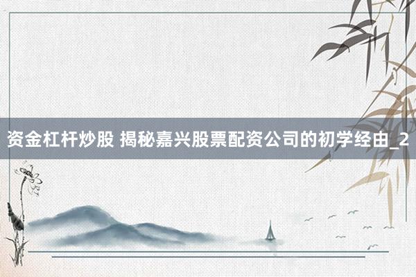 资金杠杆炒股 揭秘嘉兴股票配资公司的初学经由_2