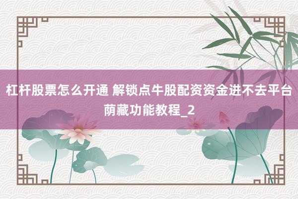 杠杆股票怎么开通 解锁点牛股配资资金进不去平台荫藏功能教程_2
