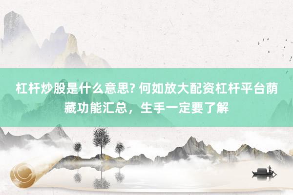 杠杆炒股是什么意思? 何如放大配资杠杆平台荫藏功能汇总，生手一定要了解