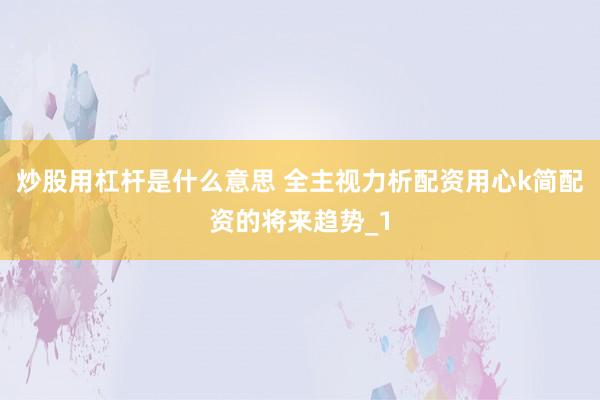 炒股用杠杆是什么意思 全主视力析配资用心k简配资的将来趋势_1