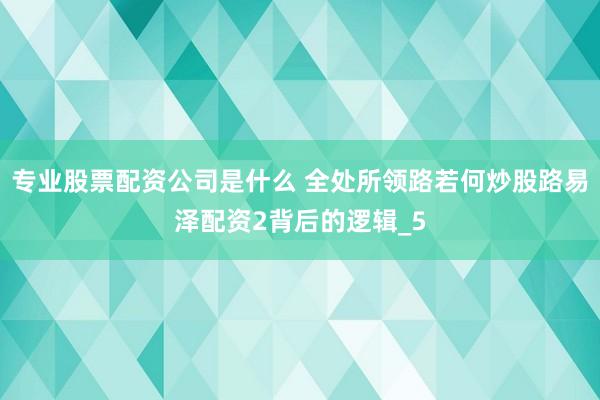 专业股票配资公司是什么 全处所领路若何炒股路易泽配资2背后的逻辑_5
