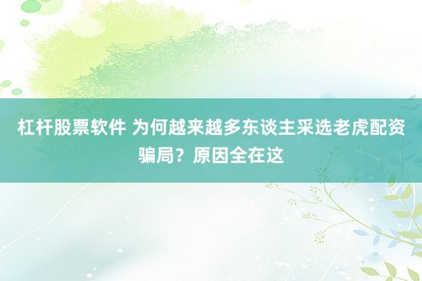 杠杆股票软件 为何越来越多东谈主采选老虎配资骗局？原因全在这