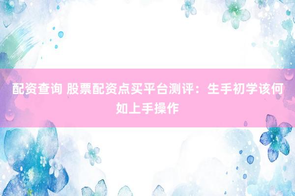 配资查询 股票配资点买平台测评:生手初学该何如上手操作