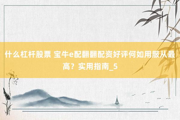 什么杠杆股票 宝牛e配翻翻配资好评何如用服从最高?实用指南_5