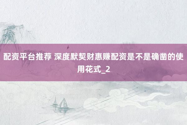 配资平台推荐 深度默契财惠赚配资是不是确凿的使用花式_2